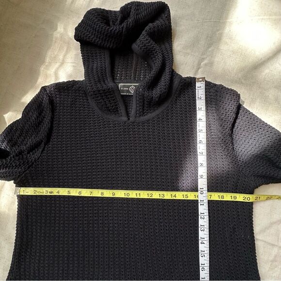 ST. JOHN Sport Black Open Waffle Knit Hooded Pullover M/L Athletic Resort Goth - Picture 11 of 12